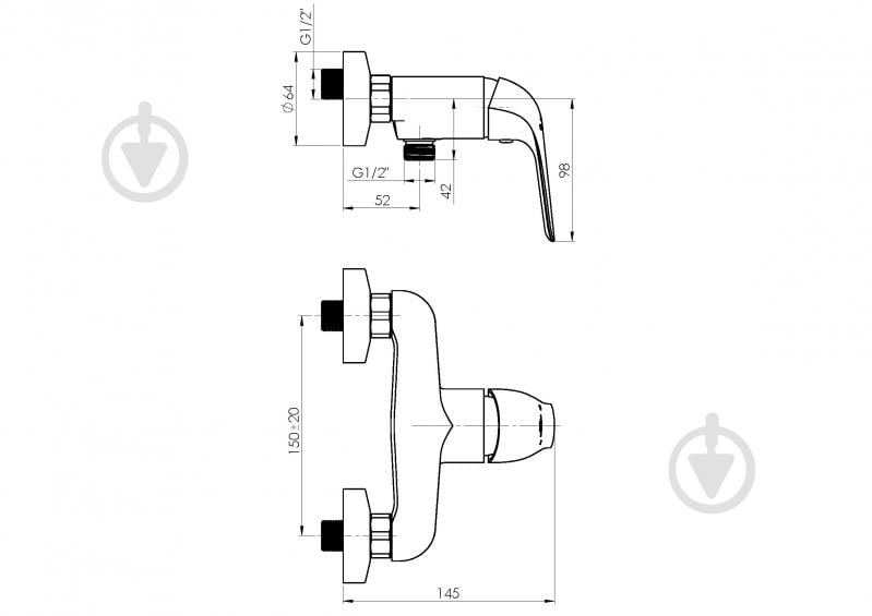 Змішувач для душу Rubineta з лійкою та душовим шлангом Lima-12/K LI20K08 - фото 2