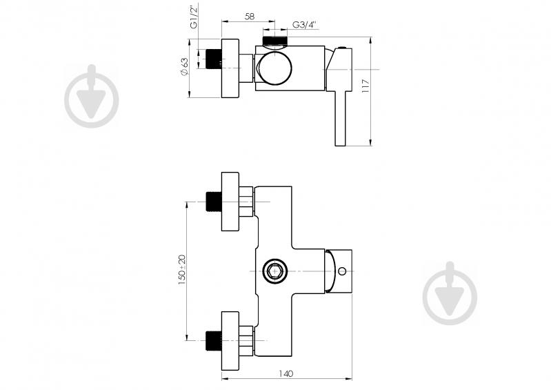 Змішувач для душу Rubineta Ultra-15 верхній U15008 - фото 2