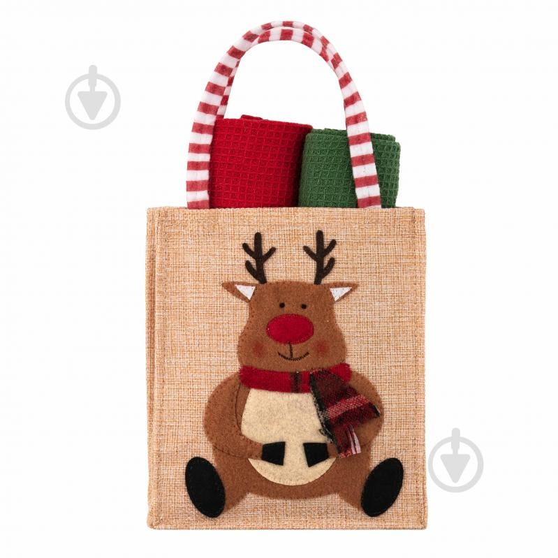 Набір рушників подарунковий в мішечку Christmas Deer 38x63 см Ardesto червоний - фото 1