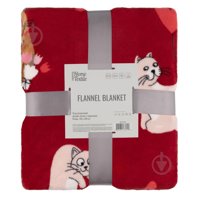 Плед Flannel котики з сердечками 160x200 см червоний Ardesto - фото 1 Плед Flannel котики з сердечками 160x200 см червоний Ardesto - фото 1