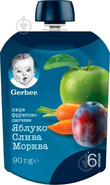 Пюре Gerber Яблуко, слива і морква 90 г 7613036345880 - фото 1