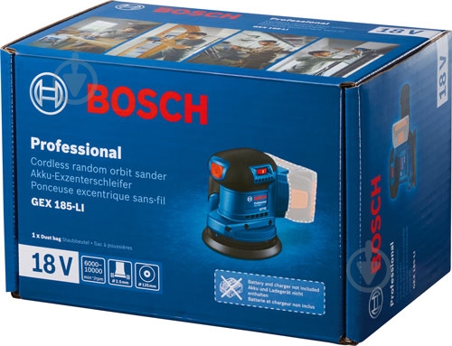 Набор Bosch Professional эксцентриковая шлифмашина GEX 185-LI SOLO + подарок аккум.18V 1*4Ач 06013A5020 - фото 6