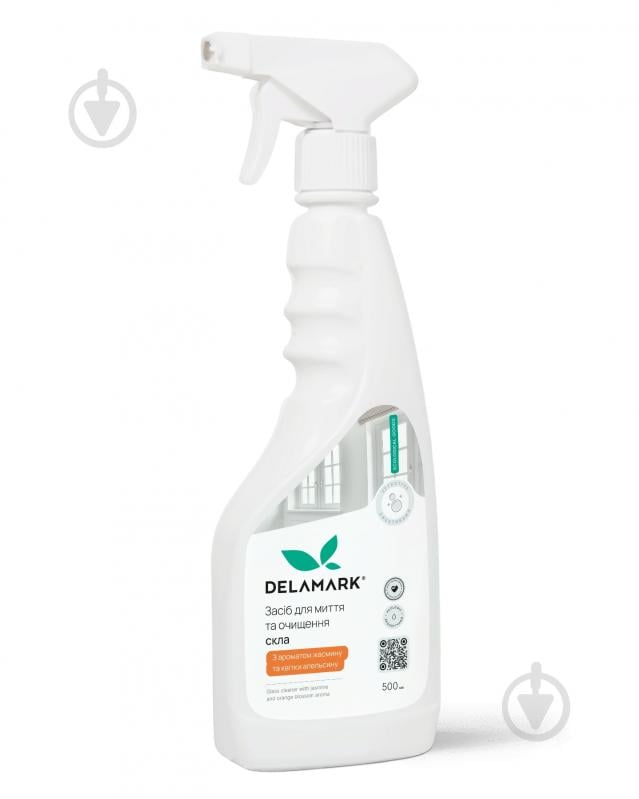 Засіб миючий для скла та дзеркал DeLaMark з ароматом жасмину та апельсинової квітки 0,5 л - фото 1 Засіб миючий для скла та дзеркал DeLaMark з ароматом жасмину та апельсинової квітки 0,5 л - фото 1