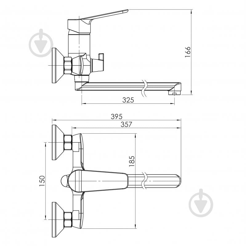 Смеситель для ванны/душа RJ LOLA L-вилив, хром - фото 3