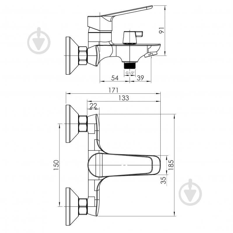 Смеситель для ванны RJ LOLA, хром - фото 3