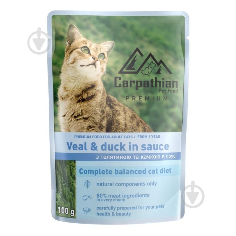 Корм для котів Carpathian Pet Food телятина та качка в соусі 100 г - фото 1