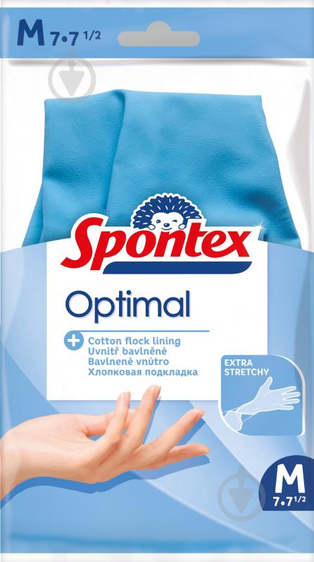 Перчатки латексные SPONTEX OPTIMAL стандартные крепкие р. M 1 пар/уп. - фото 1