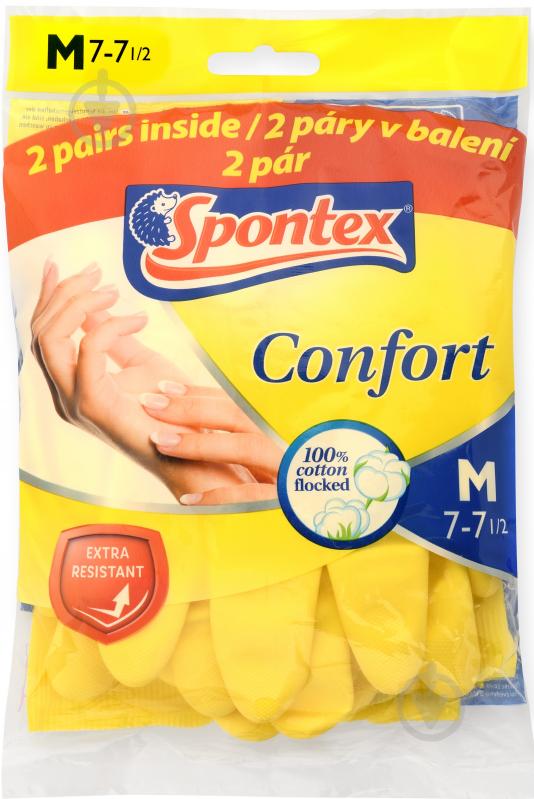 Перчатки латексные SPONTEX CONFORT стандартные крепкие р. M 2 пар/уп. - фото 1