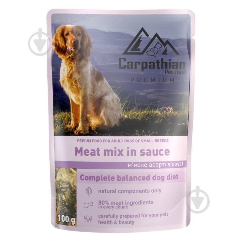 Корм для собак для малих порід Carpathian Pet Food М’ясне асорті в соусі 100 г - фото 1