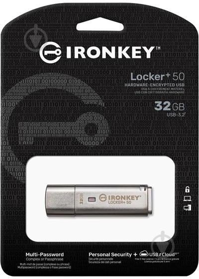 Флешпам'ять Kingston IronKey Locker+ 50 32 ГБ USB 3.2 silver (IKLP50/32GB) - фото 3