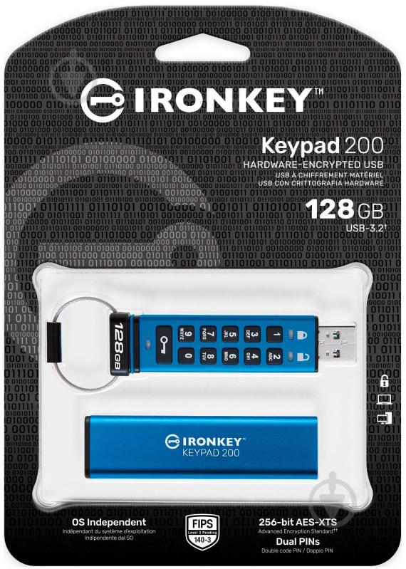 Флешпам'ять Kingston IronKey Keypad 200 128 ГБ USB 3.2 blue (IKKP200/128GB) - фото 6