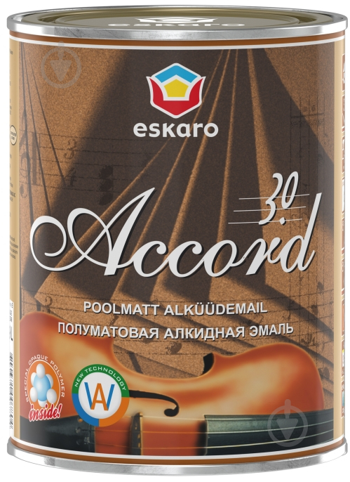 Эмаль Eskaro алкидная Accord 30 белый полумат 0,9 л - фото 1