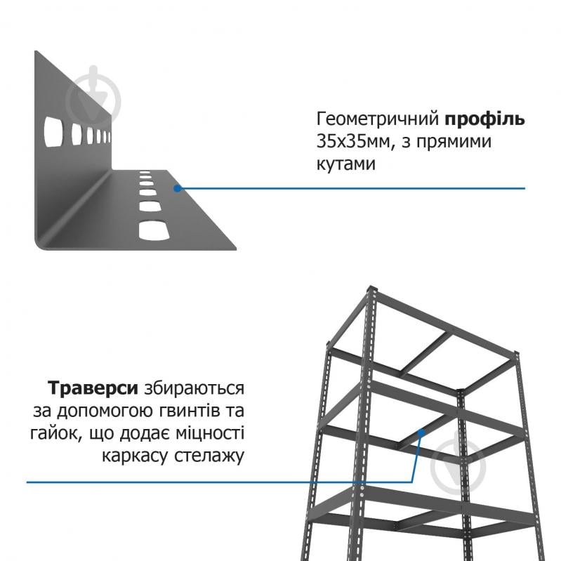 Стелаж металевий фарбований Меткас Еталон 1800x700x400 мм антрацит МДФ полиці 5 шт. фарба - фото 4