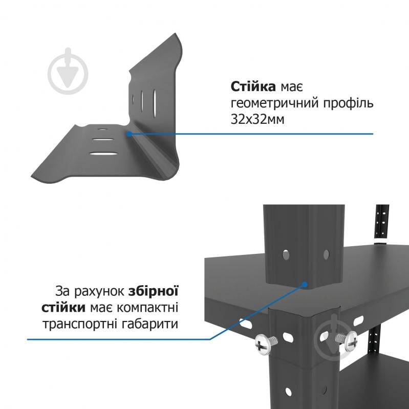 Стеллаж металлический окрашенный Меткас Элегант антрацит 1840x950x340 мм металл полка 5 шт. краска - фото 5