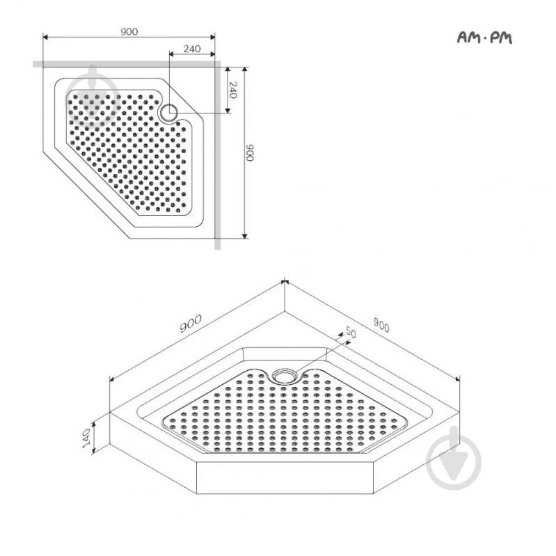 Піддон душовий AM.PM Gem W90UT-405-090BT 90x90 см, 5-кутовий - фото 5