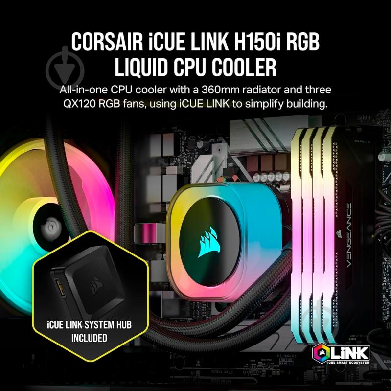 Система водяного охолодження Corsair iCUE Link H150i RGB AIO Liquid CPU Cooler Black (CW-9061003-WW) - фото 6