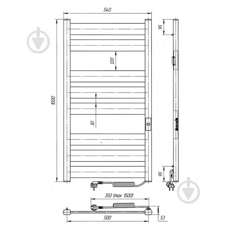 Полотенцесушитель электрический Rhein Grut S8 500х1000 E R PE/MAT RAL9005 376W - фото 7