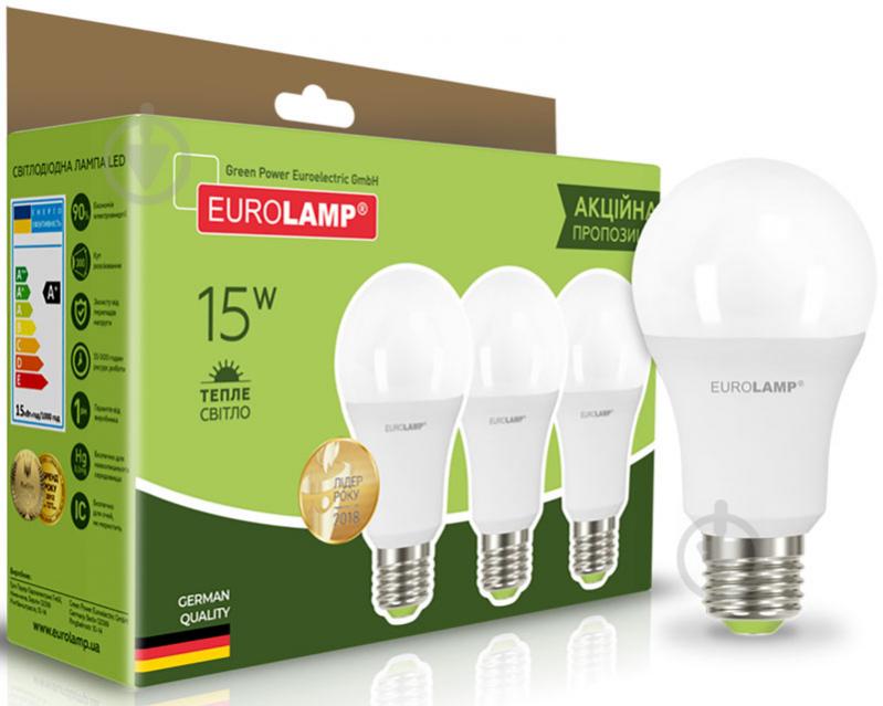 Лампа светодиодная Eurolamp MLP-LED-A60-15273(3) 3 шт./уп. 15 Вт A60 матовая E27 220 В 3000 К - фото 1