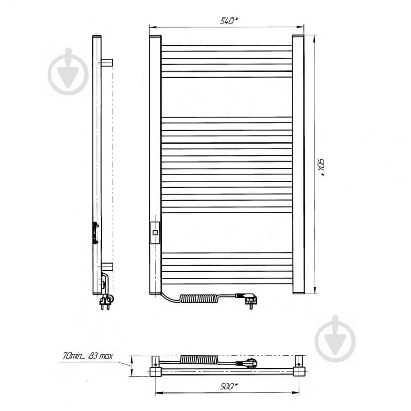 Полотенцесушитель электрический Rhein Adam S14 500х900 E L PE/MAT RAL9005 330W - фото 7