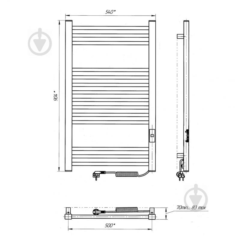 Полотенцесушитель электрический Rhein Adam S14 500х900 E R PE/MAT RAL9005 330W - фото 7