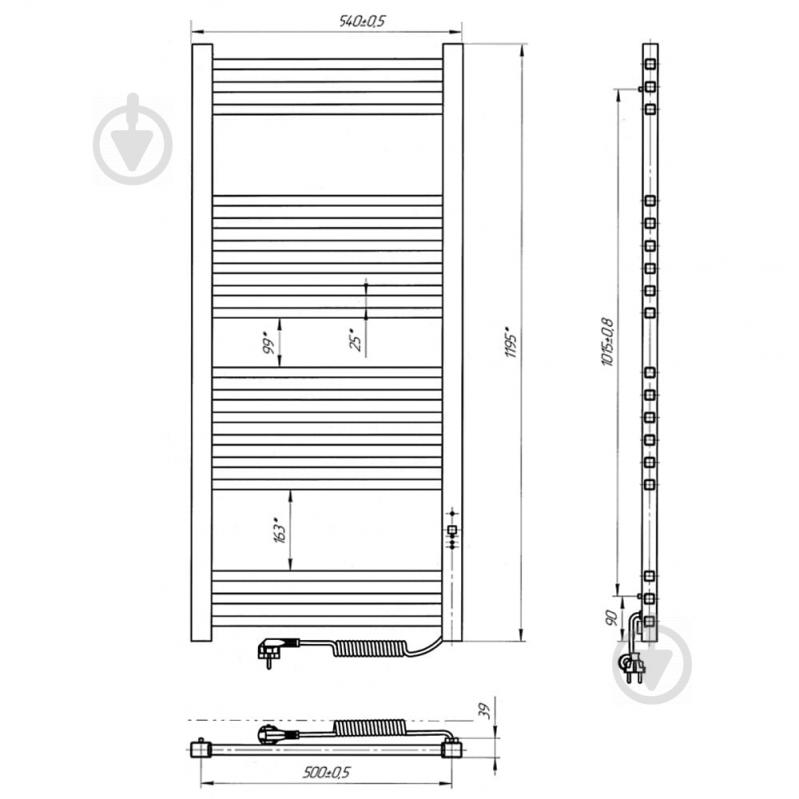 Рушникосушарка електрична Rhein Adam S18 500х1200 E R PE/MAT RAL9005 430W - фото 7