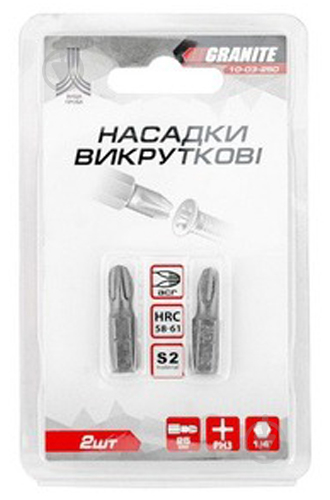 Набор отверточных насадок GRANITE PH3 25 мм 1/4" 2 шт. 10-03-250 - фото 2