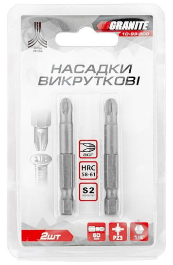 Набір викруткових насадок GRANITE PZ3 50 мм 1/4" 2 шт. 10-93-500 - фото 2