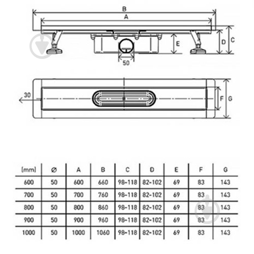 Душевой лоток Uponor с гидроизоляцией O50 30/800 мм AQUA AMBIENT серебряный - фото 2