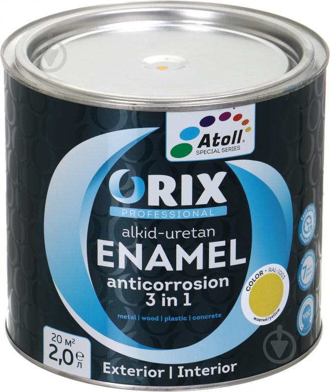 Емаль Atoll ORIX COLOR 3 в 1 RAL 1003 жовтий глянець 2 л - фото 1