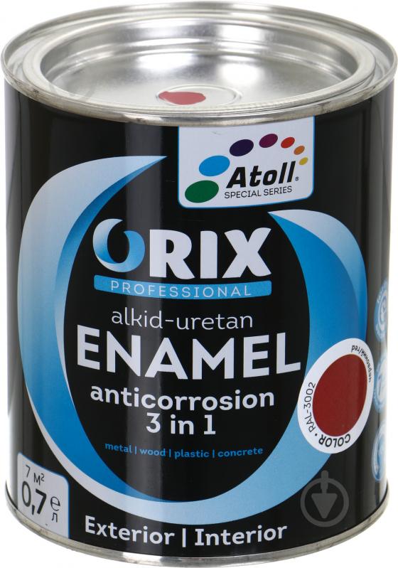 Емаль Atoll ORIX COLOR 3 в 1 RAL 3002 червоний глянець 0,7 л - фото 1