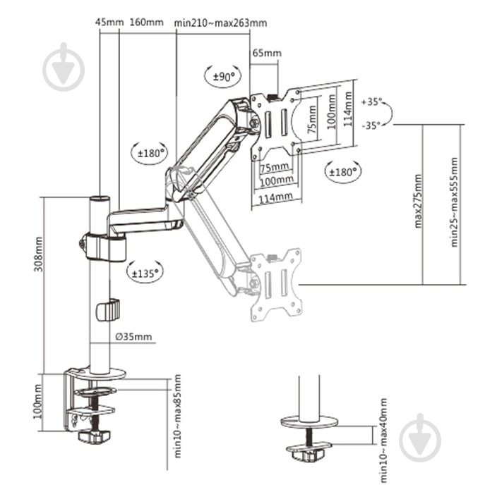 Кріплення для монітора Gembird 17-32" 9 кг поворотно-похилі 17"-32" - фото 2