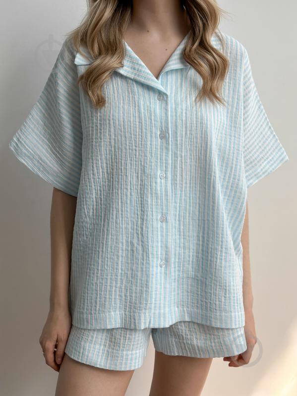 Комплект жіночий MISO сорочка і шорти р. L біло-блакитний (15232) - фото 1 Комплект жіночий MISO сорочка і шорти р. L біло-блакитний (15232) - фото 1