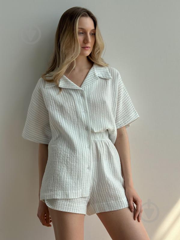 Комплект жіночий MISO сорочка і шорти р. L сіро-білий (15241) - фото 2 Комплект жіночий MISO сорочка і шорти р. L сіро-білий (15241) - фото 2