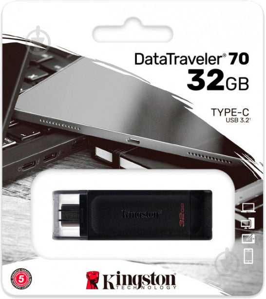 Флеш-память USB Kingston DT70 TYPE-C 32 ГБ USB 3.2 black (DT70/32GB) - фото 7