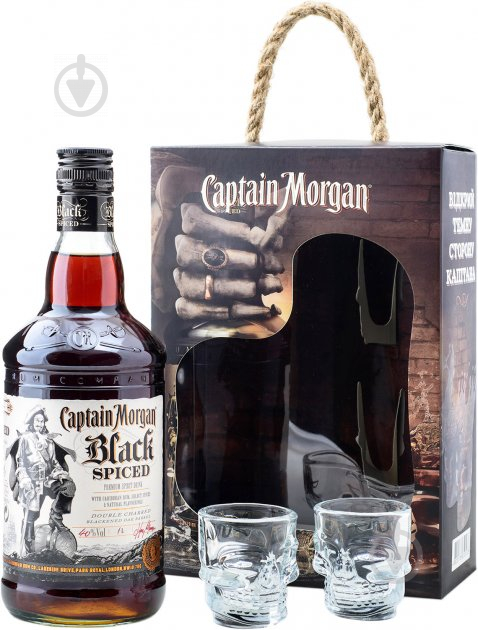 Напиток ромовый Captain Morgan Spiced Black 40% с двумя рюмками 1 л - фото 3