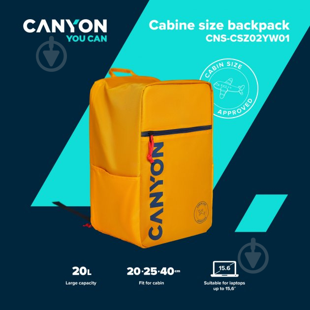 Рюкзак Canyon CSZ-2 для подорожей 15.6" yellow (CNS-CSZ02YW01) - фото 11