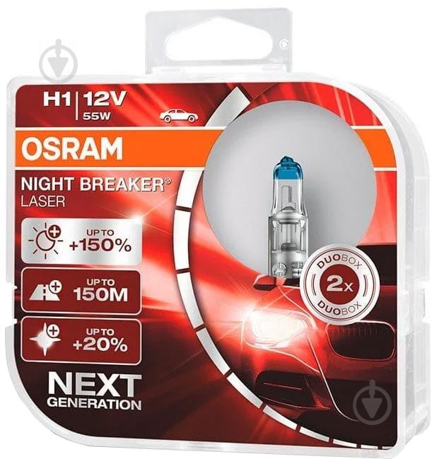 Автолампа галогенна Osram Night Breaker Laser H1 55 Вт 2 шт. - фото 1