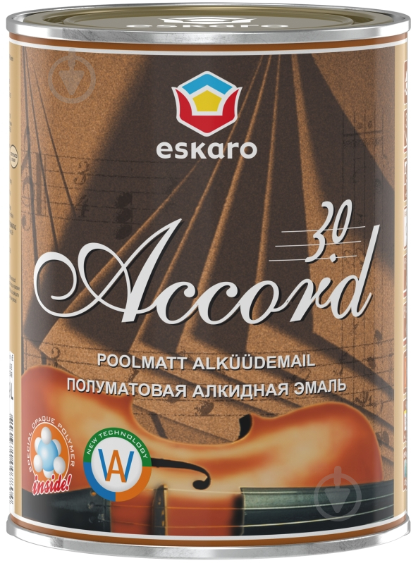 Эмаль Eskaro алкидная тиксотропная Accord 30 tix белый полумат 0,9 л - фото 1