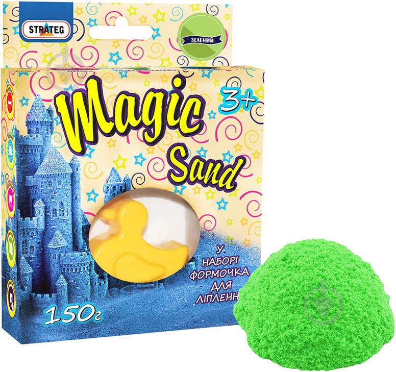 Кінетичний пісок Strateg Magic sand зеленого кольору з формочкою 150 г 39305 - фото 1