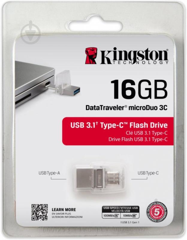 Флеш-пам'ять USB Kingston DataTraveler MicroDuo 3C 16 ГБ USB 3.0microUSB (OTG) (DTDUO3C/16GB) - фото 3