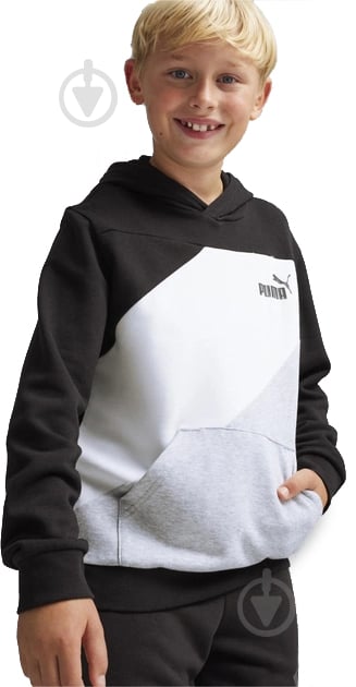 Джемпер Puma POWER Colourblock Youth Hoodie 67925001 р.128 черно-белый с серым - фото 1