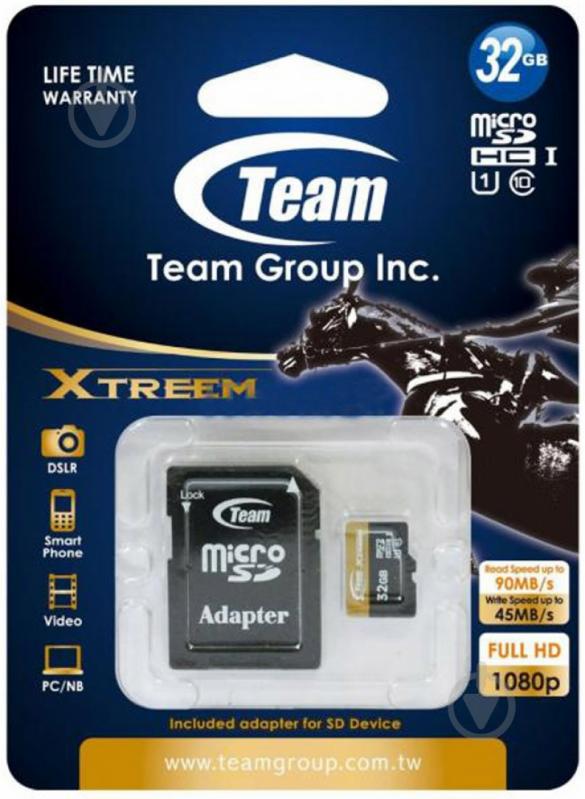 Карта памяти Team Class 10 UHS| U1 32GB microSDHC + SD adapter (TUSDH32GU9003) - фото 1