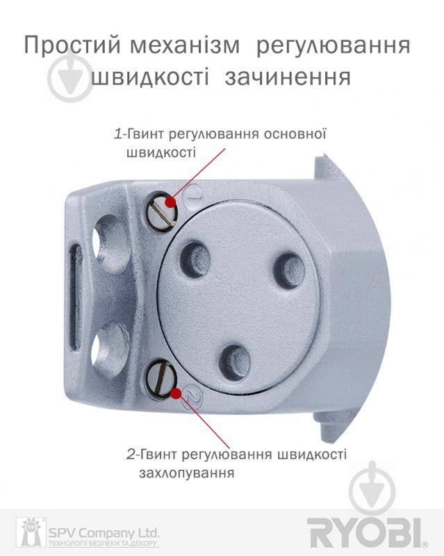 Доводчик дверной RYOBI D-2055V BC с ветровым тормозом серебряный 100 кг - фото 3