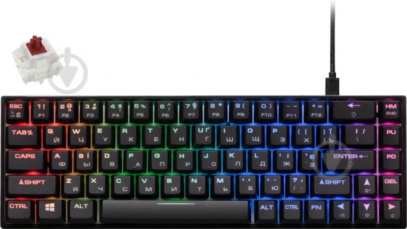 Клавиатура игровая 2E Gaming KG370 RGB 68key Gateron Brown Switch USB Ukr (2E-KG370UBK-BR) black - фото 2