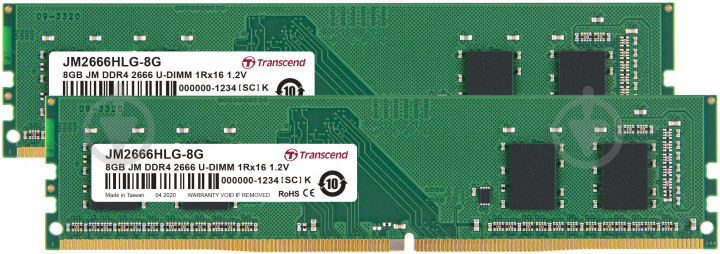 Оперативна пам'ять Transcend DDR4 SDRAM 16 GB (2x8GB) 2666 MHz (JM2666HLG-16GK) - фото 1