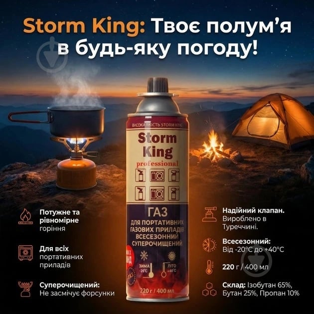 Баллон газовый Storm King Professional цанговый 220г - фото 2