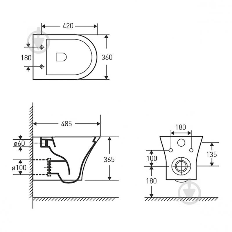 Унітаз підвісний VOLLE Cadiz Rimless із сидінням Duroplast Slim Slow-closing 1339.001000 - фото 2