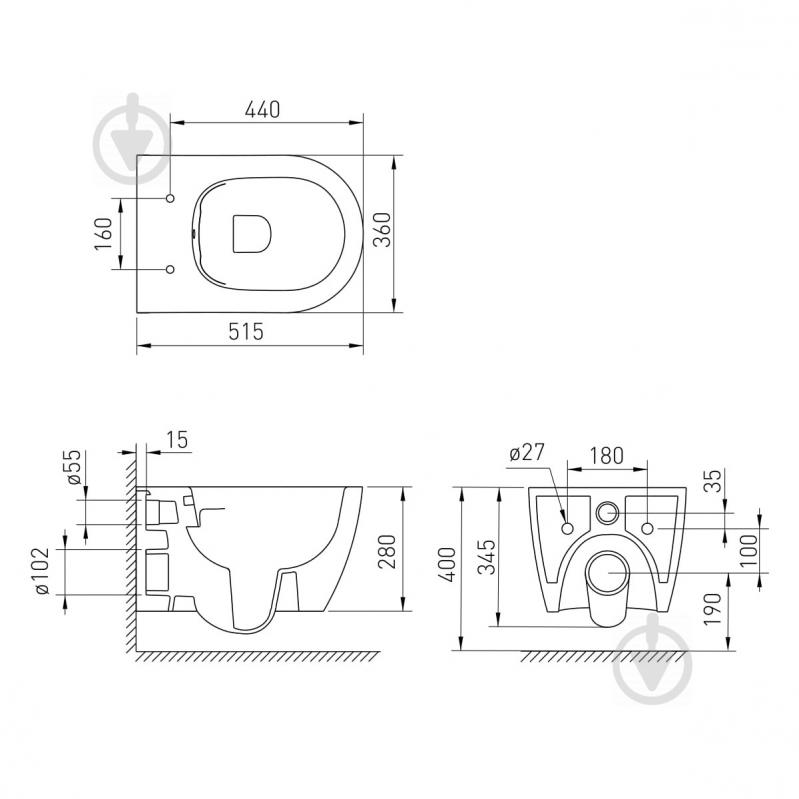 Унитаз подвесной VOLLE Cante Rimless с сиденьем Duroplast Slim slow-closing 1312.151000 - фото 2