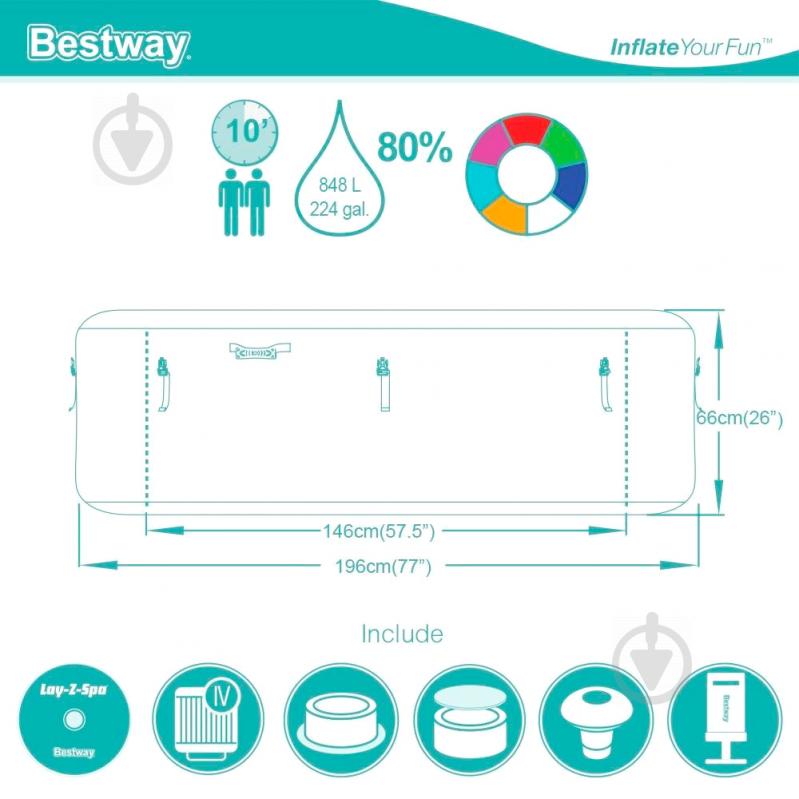 Бассейн надувной Bestway Lay-Z-Spa Paris AirJet 54148 196х66 см - фото 10