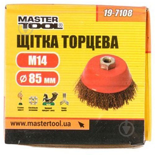 Щетка торцевая из латунированной рифленой проволоки 85 мм М14 MasterTool 19-7108 - фото 2